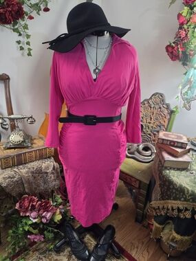 Deadly Dames Elegant Pink Midi Pinup Dress